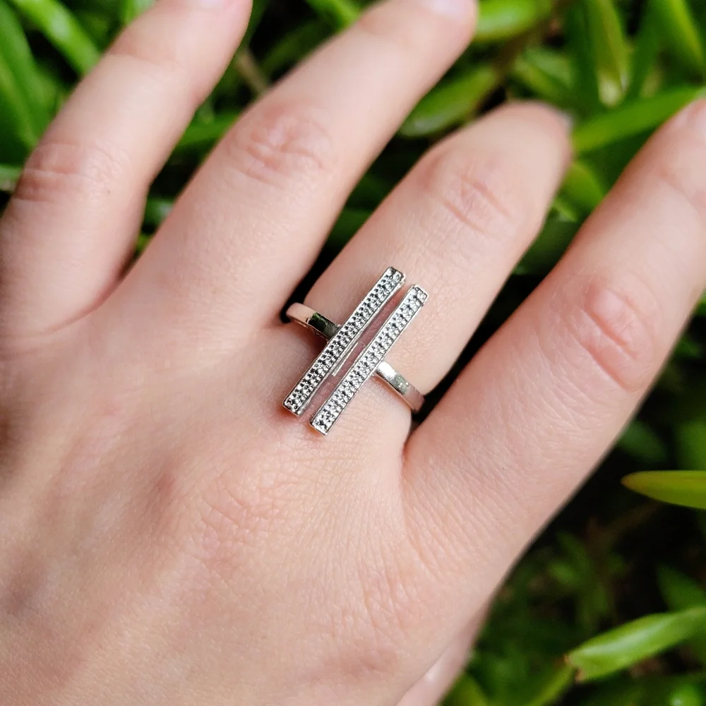 New Classic Silver Simple Dainty Double Bar Ring Band
